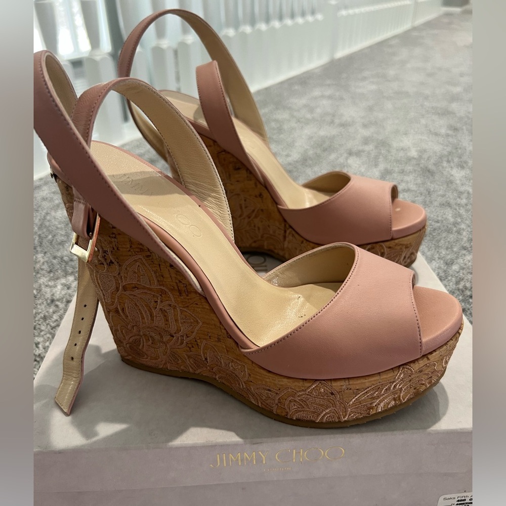 Jimmy Choo Rose Vintage Nappa Wedge Sandals
